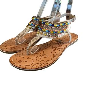 Academie Studio Leather Sandals Multicolored Beads Size 5M Excellent Condition